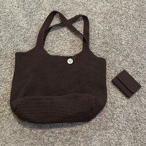 The SAK Original Brown Crochet Shoulder Bag with matching wallet / T-50
